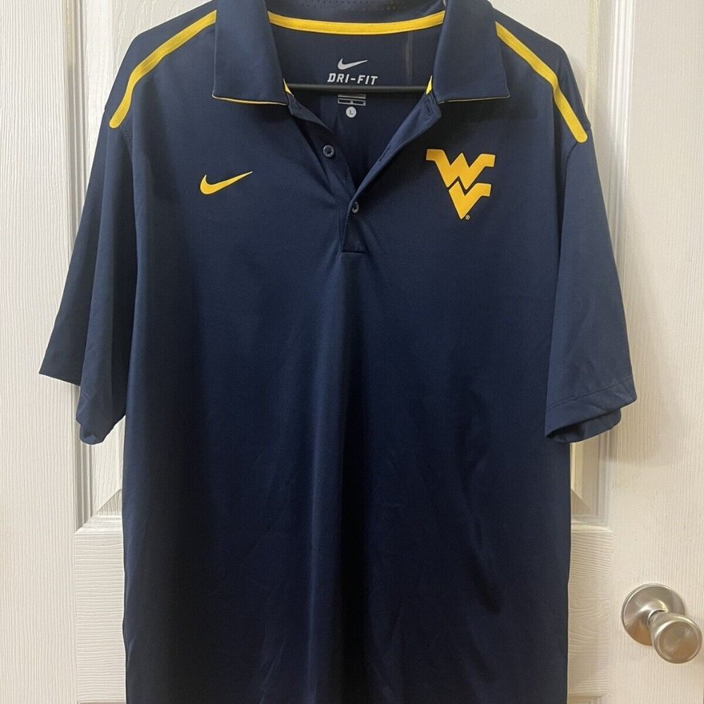 NIKE Team Dri-fit West Virginia Mountaineers WVU Short Sleeve Polo Size‎ Large